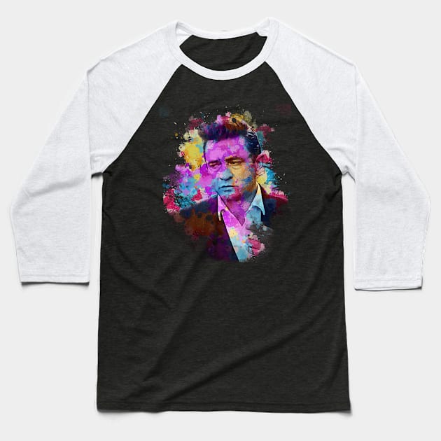 Johnny Cash - Watercolor Illustration Baseball T-Shirt by Punyaomyule